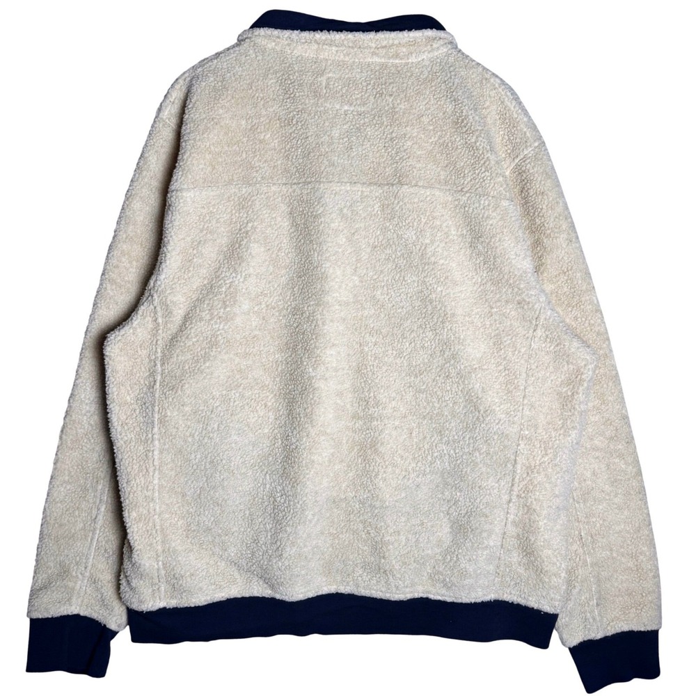 Jachs Cabin Mens XXL Sherpa Fleece Pullover Cream Navy Snap Mock Neck Jacket - Picture 2 of 7